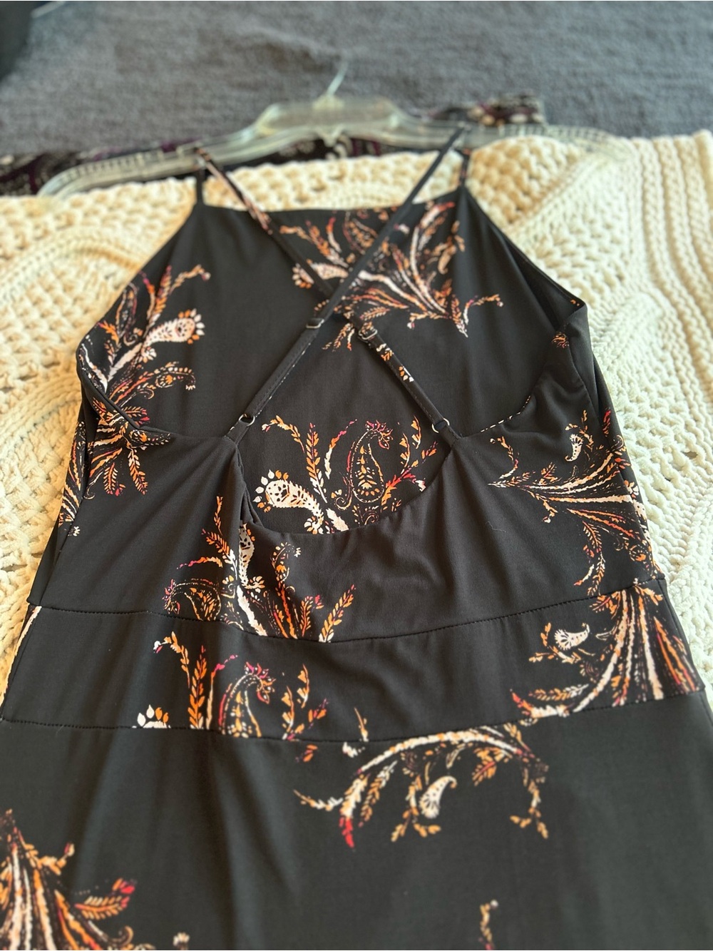 Veronica M Black Strapless Maxi Dress with Orange and Cream Floral Print